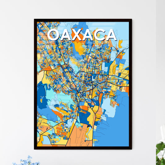 OAXACA MEXICO Vibrant Colorful Art Map Poster Blue Orange