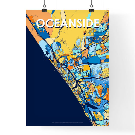 OCEANSIDE CALIFORNIA Vibrant Colorful Art Map Poster Blue Orange