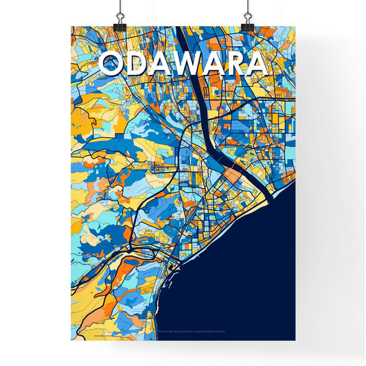 ODAWARA JAPAN Vibrant Colorful Art Map Poster Blue Orange