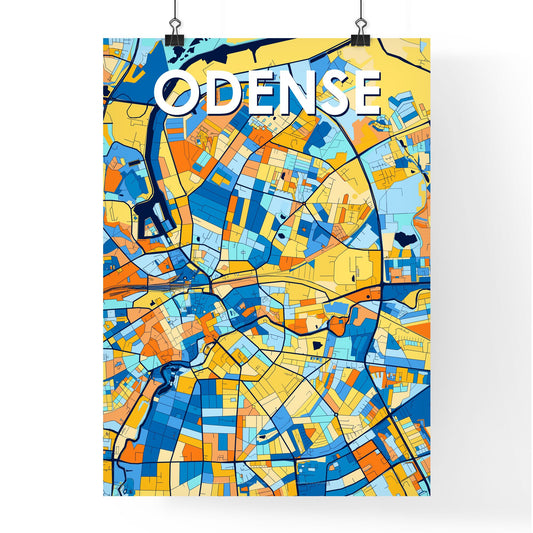 ODENSE DENMARK Vibrant Colorful Art Map Poster Blue Orange