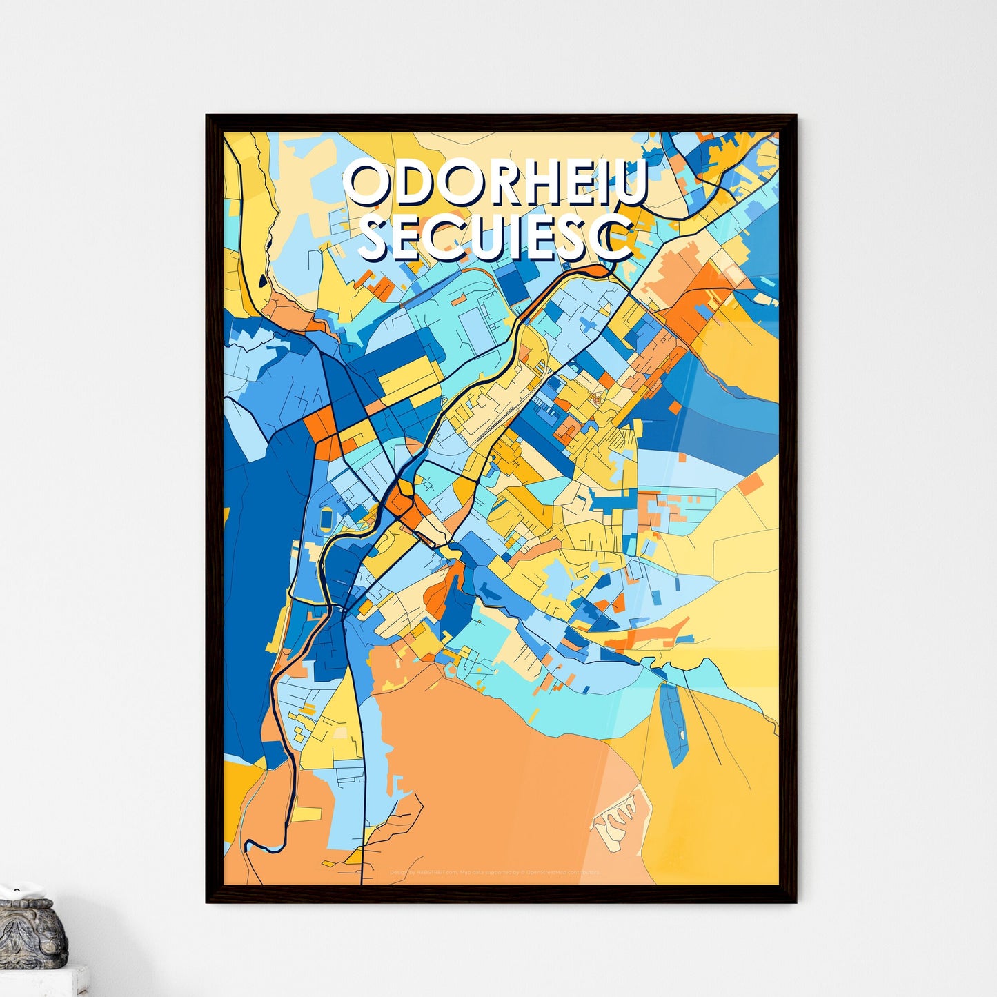 ODORHEIU SECUIESC ROMANIA Vibrant Colorful Art Map Poster Blue Orange