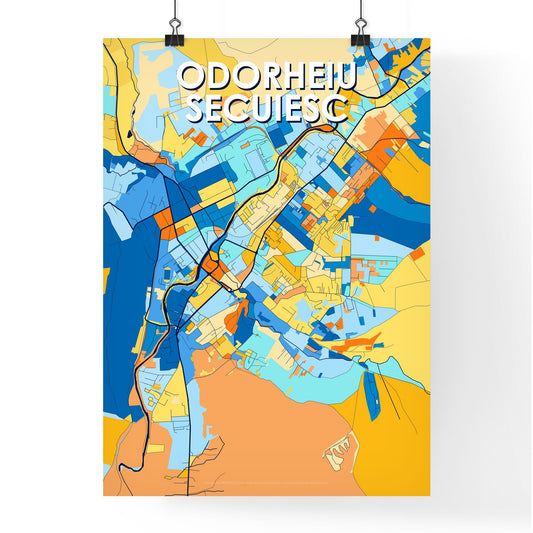 ODORHEIU SECUIESC ROMANIA Vibrant Colorful Art Map Poster Blue Orange