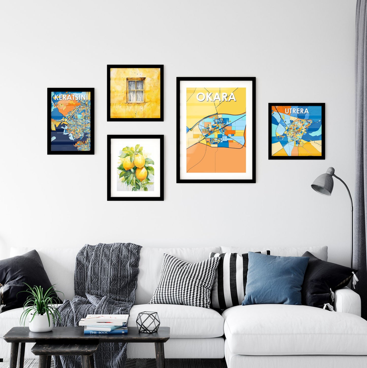 OKARA PAKISTAN Vibrant Colorful Art Map Poster Blue Orange