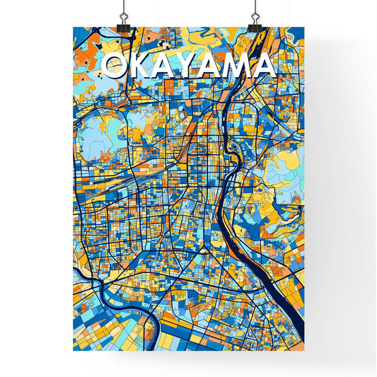 OKAYAMA JAPAN Vibrant Colorful Art Map Poster Blue Orange