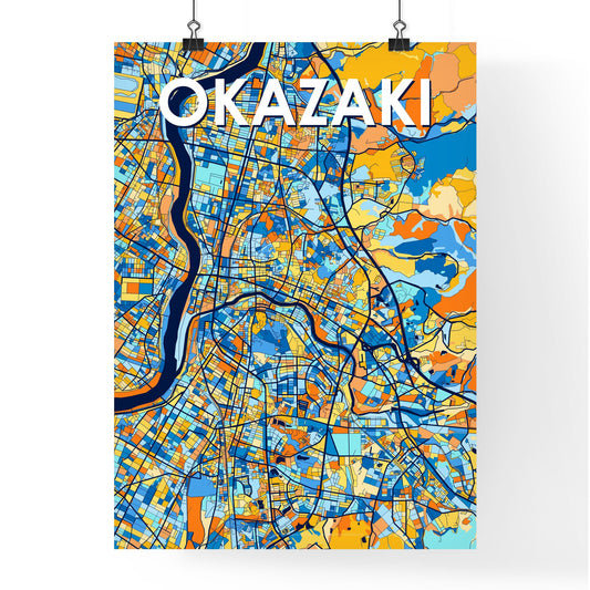 OKAZAKI JAPAN Vibrant Colorful Art Map Poster Blue Orange