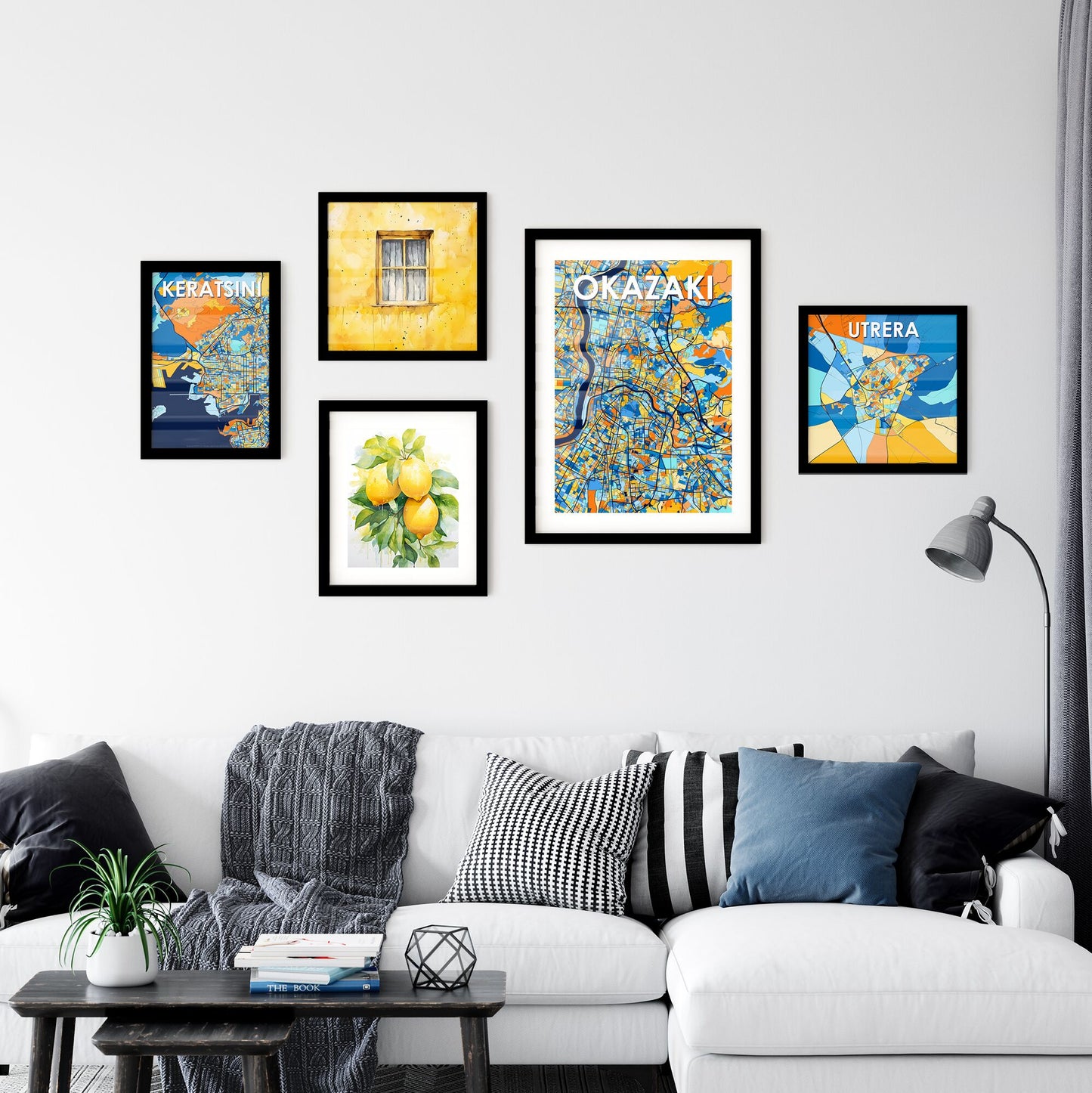 OKAZAKI JAPAN Vibrant Colorful Art Map Poster Blue Orange