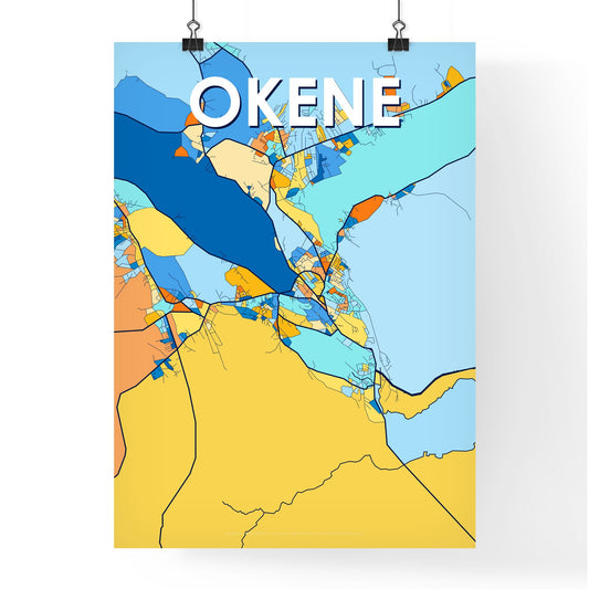 OKENE NIGERIA Vibrant Colorful Art Map Poster Blue Orange