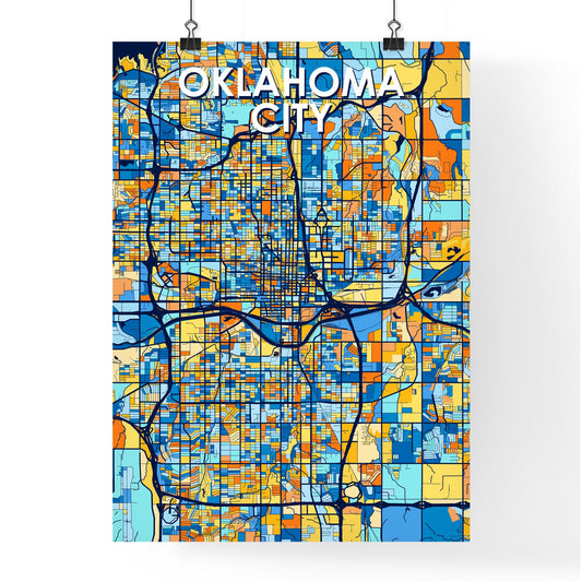 OKLAHOMA CITY OKLAHOMA Vibrant Colorful Art Map Poster Blue Orange