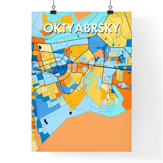 OKTYABRSKY RUSSIA Vibrant Colorful Art Map Poster Blue Orange