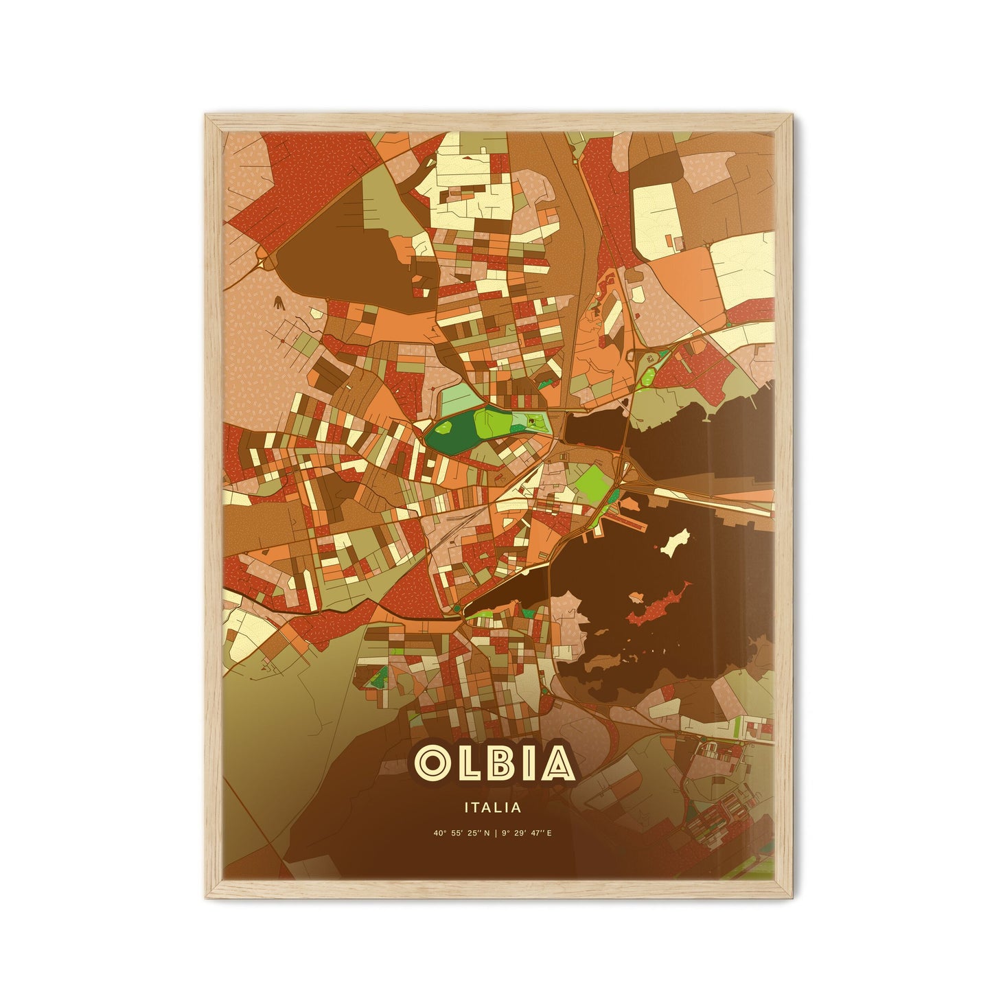 Colorful Olbia Italy Fine Art Map Farmhouse