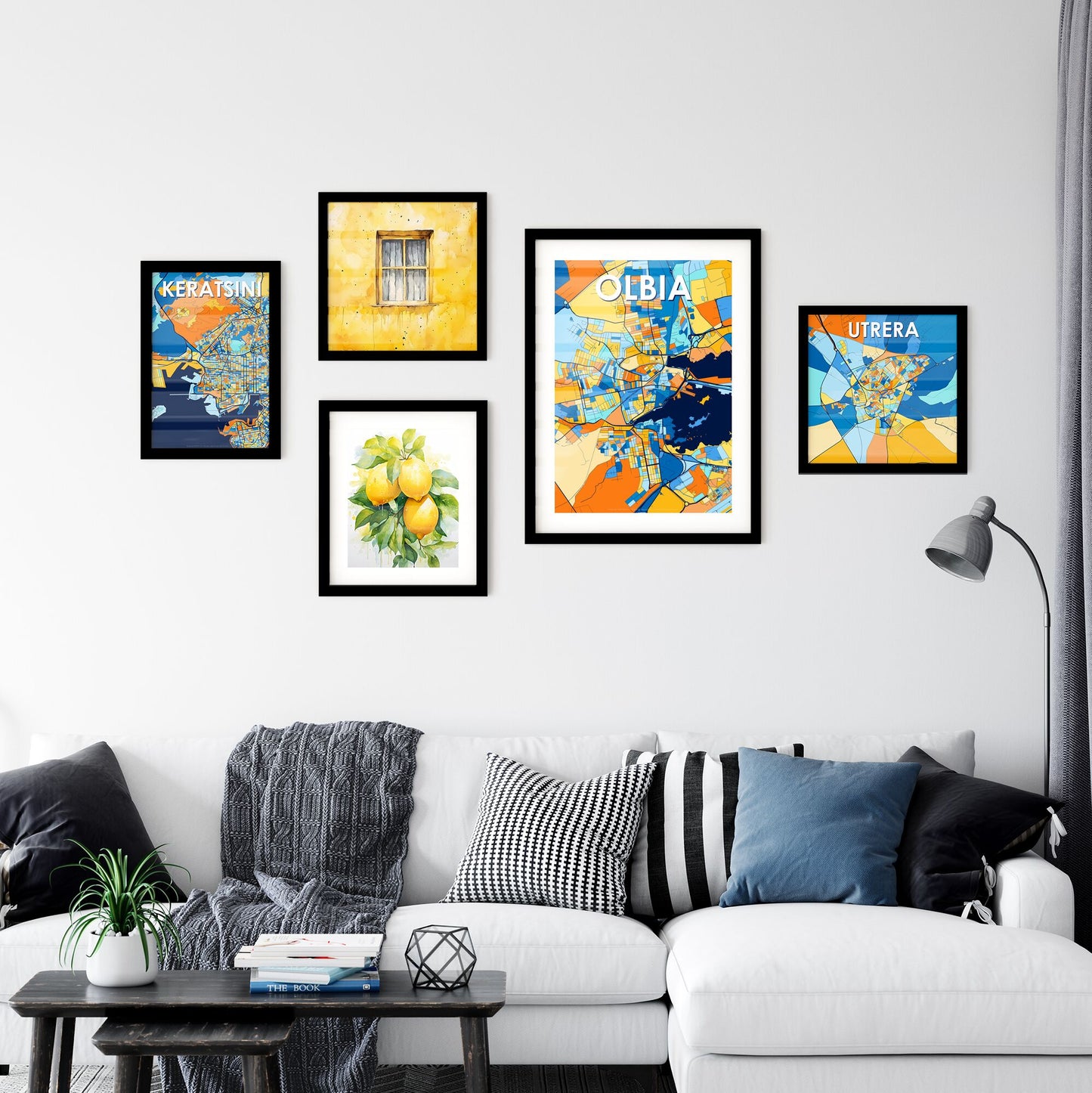 OLBIA ITALY Vibrant Colorful Art Map Poster Blue Orange