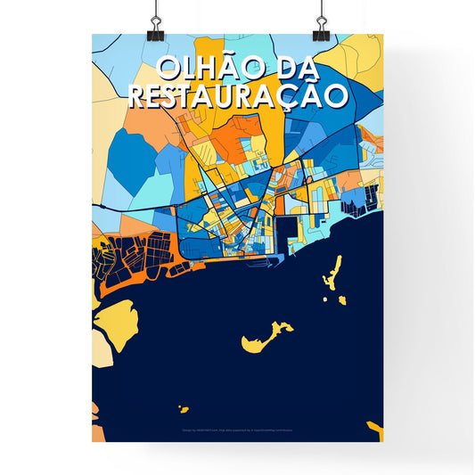 OLHÃO DA RESTAURAÇÃO PORTUGAL Vibrant Colorful Art Map Poster Blue Orange