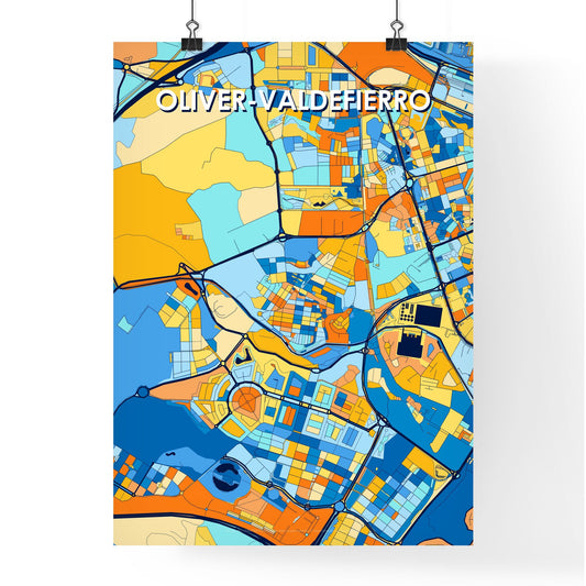 OLIVER-VALDEFIERRO SPAIN Vibrant Colorful Art Map Poster Blue Orange
