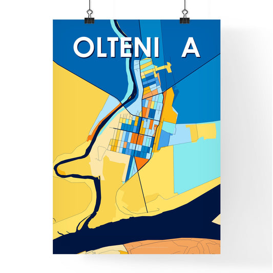OLTENIȚA ROMANIA Vibrant Colorful Art Map Poster Blue Orange