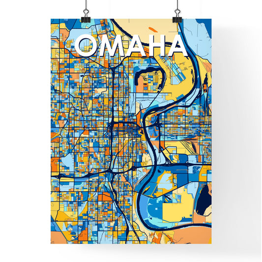 OMAHA NEBRASKA Vibrant Colorful Art Map Poster Blue Orange