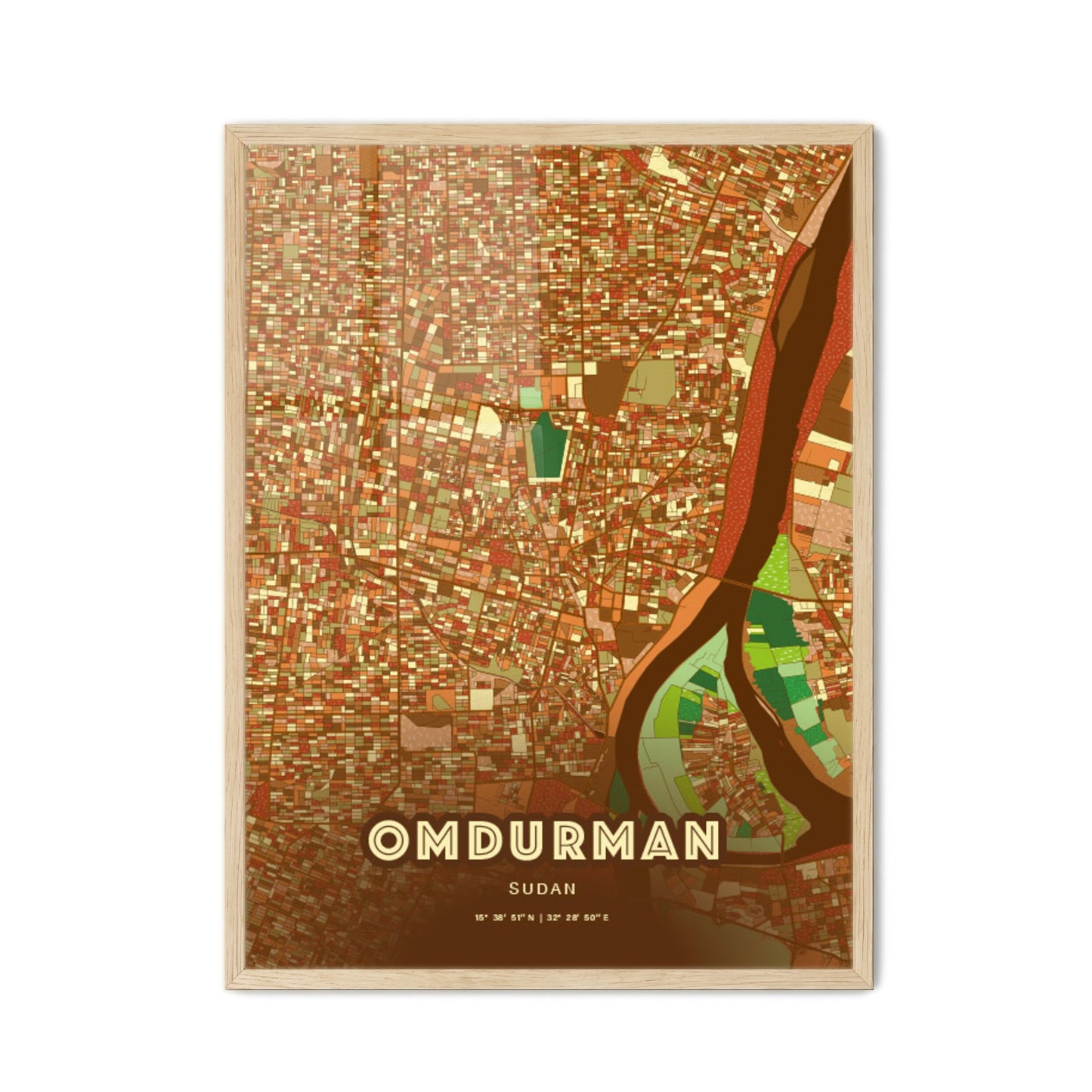 Colorful Omdurman Sudan Fine Art Map Farmhouse