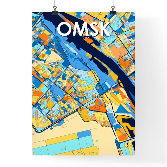 OMSK RUSSIA Vibrant Colorful Art Map Poster Blue Orange