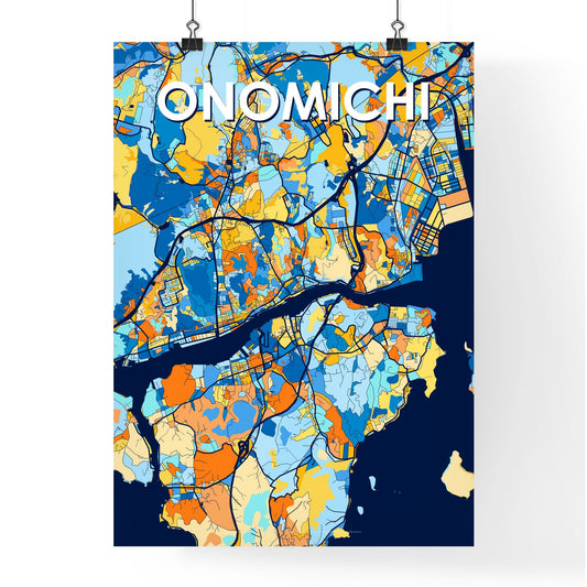 ONOMICHI JAPAN Vibrant Colorful Art Map Poster Blue Orange