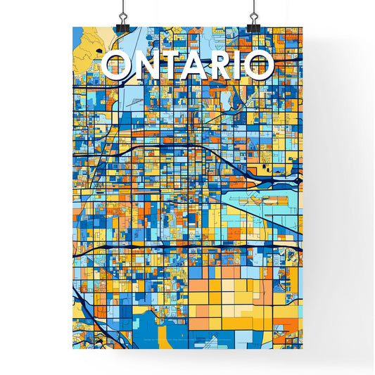 ONTARIO CALIFORNIA Vibrant Colorful Art Map Poster Blue Orange
