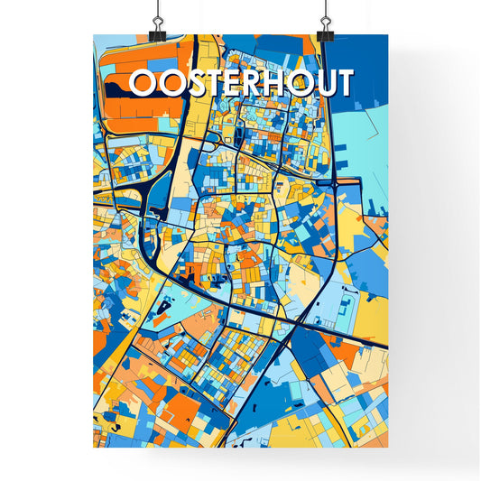 OOSTERHOUT NETHERLANDS Vibrant Colorful Art Map Poster Blue Orange