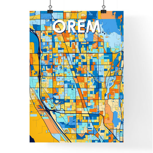 OREM UTAH Vibrant Colorful Art Map Poster Blue Orange