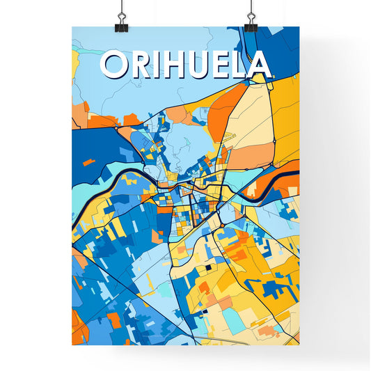 ORIHUELA SPAIN Vibrant Colorful Art Map Poster Blue Orange