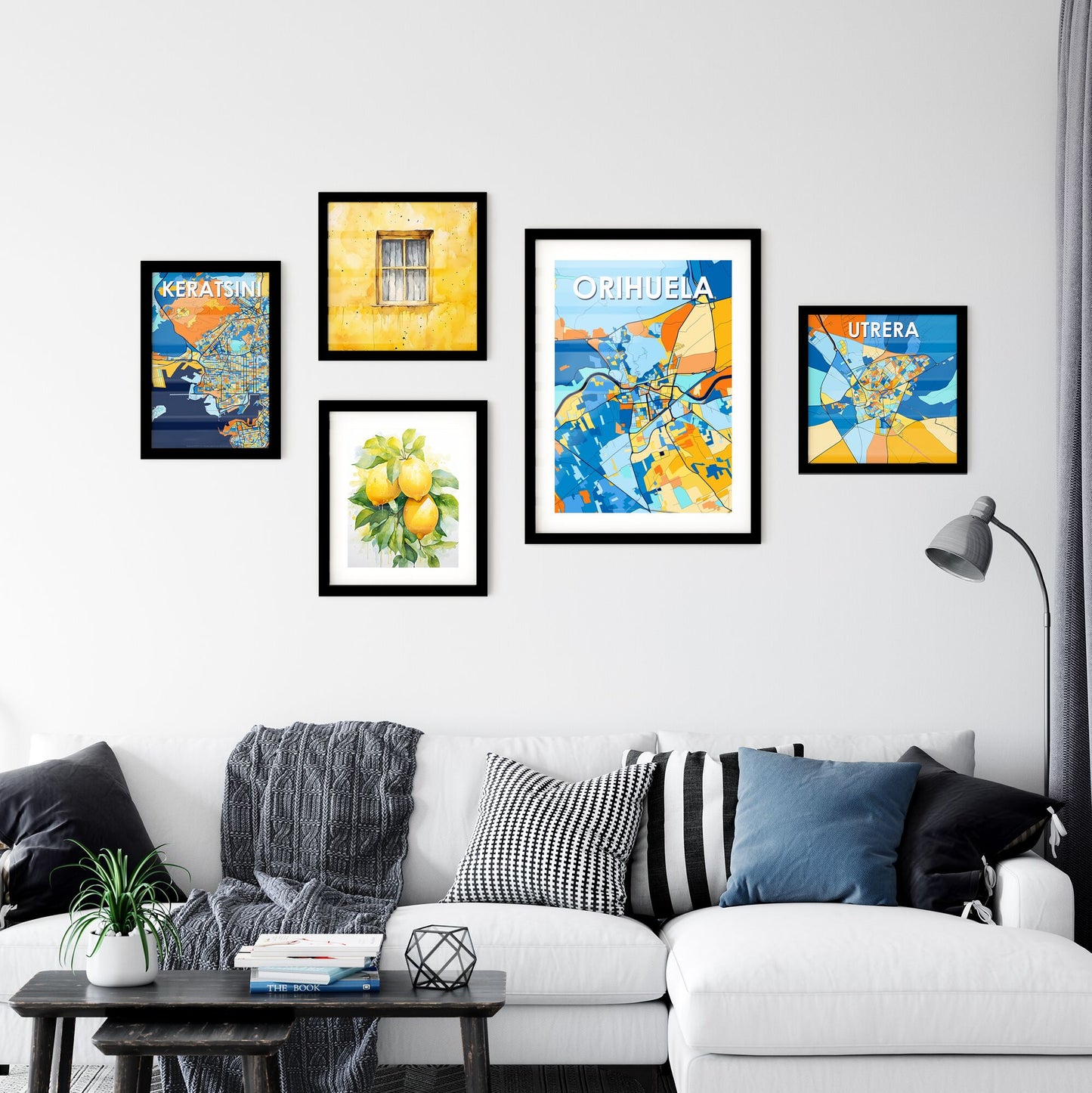 ORIHUELA SPAIN Vibrant Colorful Art Map Poster Blue Orange