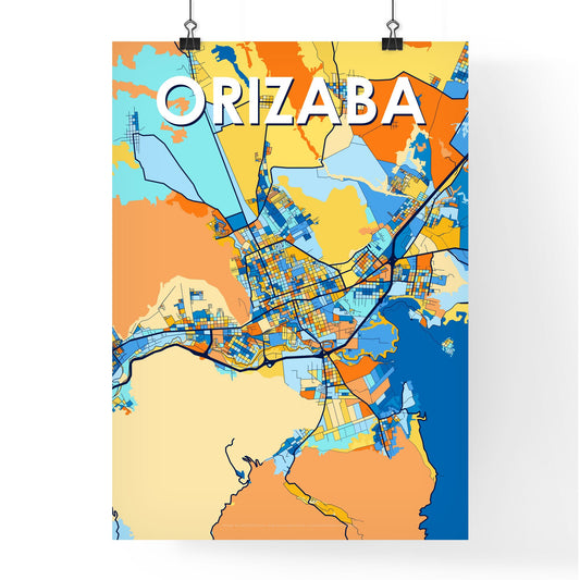 ORIZABA MEXICO Vibrant Colorful Art Map Poster Blue Orange