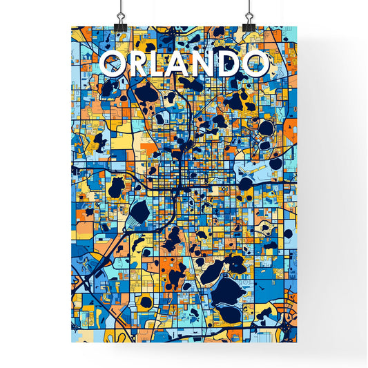 ORLANDO FLORIDA Vibrant Colorful Art Map Poster Blue Orange