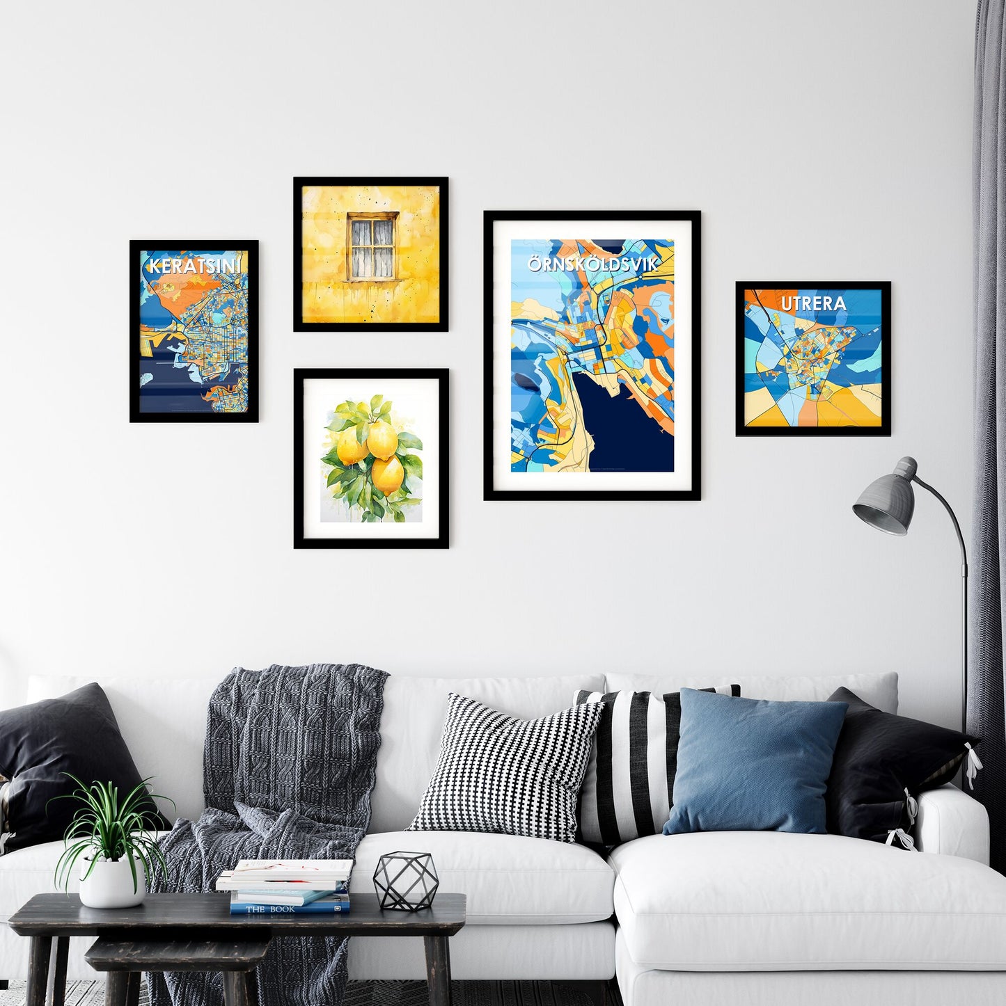 ÖRNSKÖLDSVIK SWEDEN Vibrant Colorful Art Map Poster Blue Orange