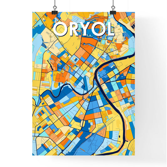 ORYOL RUSSIA Vibrant Colorful Art Map Poster Blue Orange