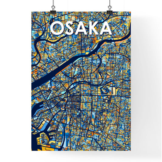 OSAKA JAPAN Vibrant Colorful Art Map Poster Blue Orange