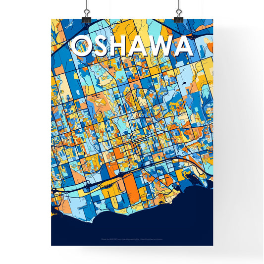 OSHAWA CANADA Vibrant Colorful Art Map Poster Blue Orange