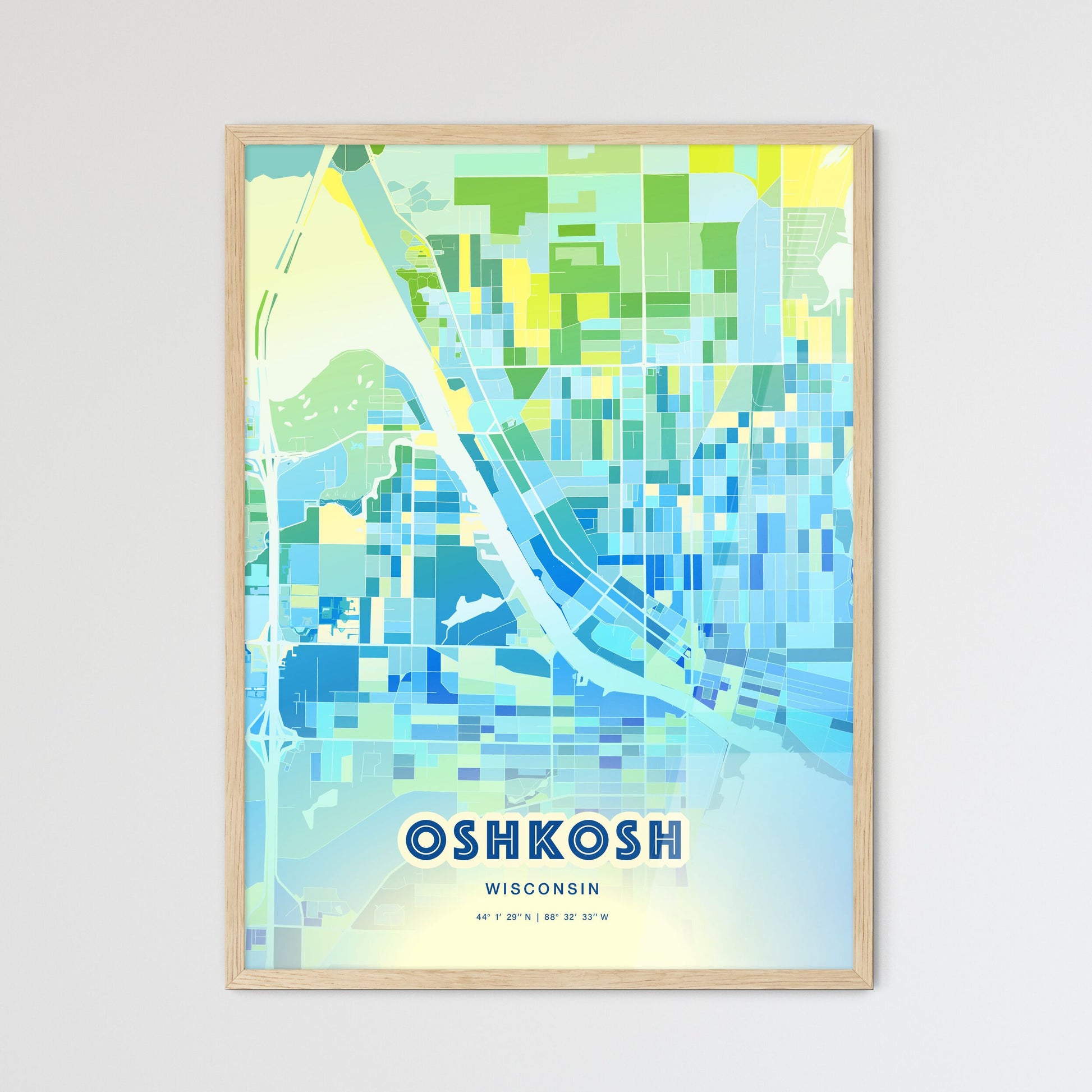 Colorful Oshkosh Wisconsin Fine Art Map Cool Blue