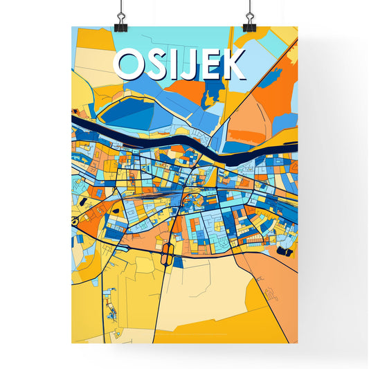 OSIJEK CROATIA Vibrant Colorful Art Map Poster Blue Orange