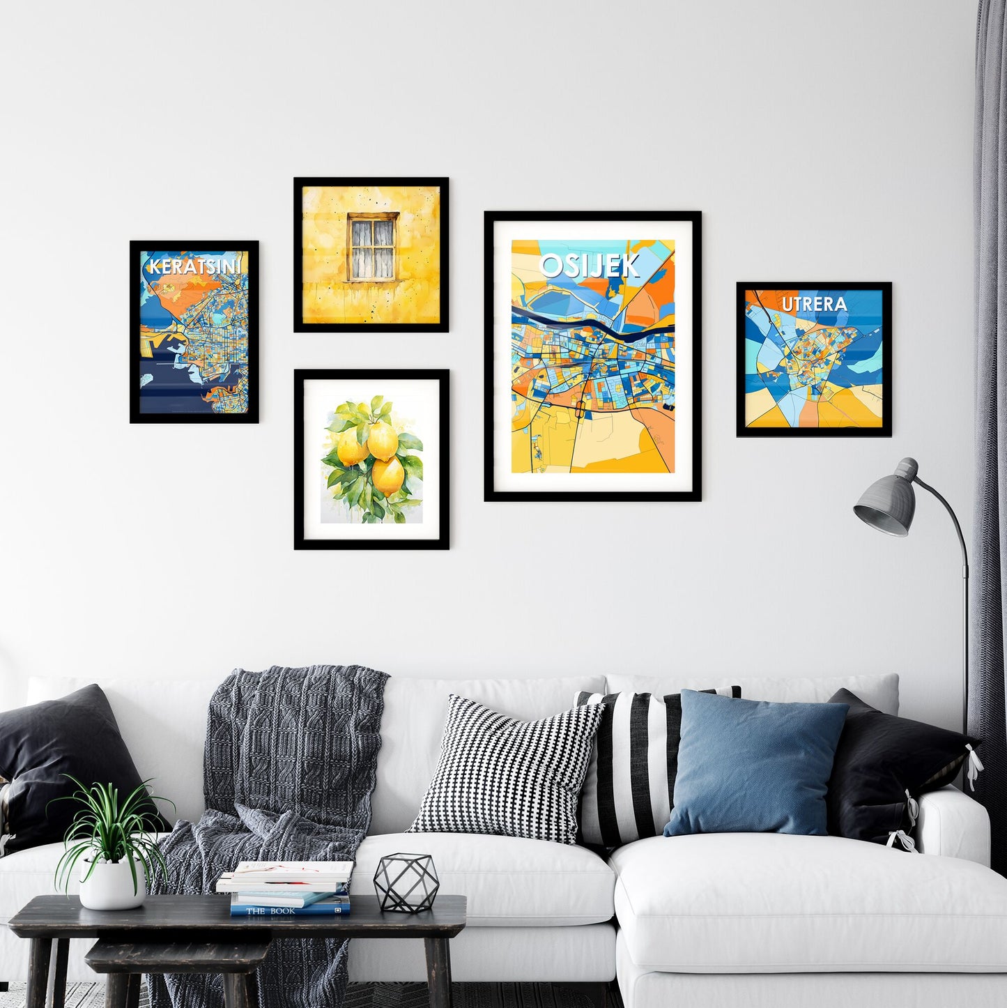 OSIJEK CROATIA Vibrant Colorful Art Map Poster Blue Orange