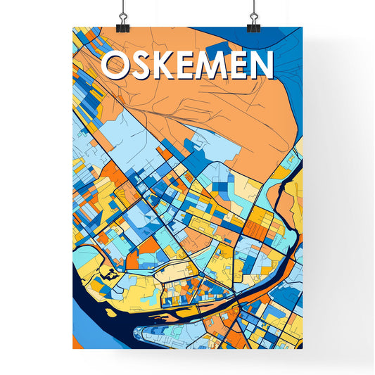 OSKEMEN KAZAKHSTAN Vibrant Colorful Art Map Poster Blue Orange