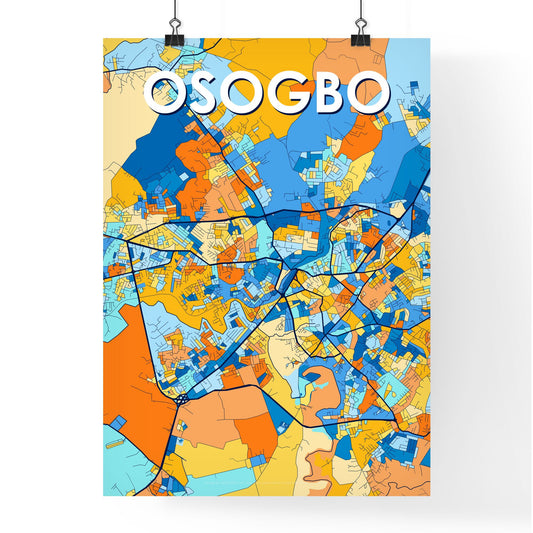 OSOGBO NIGERIA Vibrant Colorful Art Map Poster Blue Orange