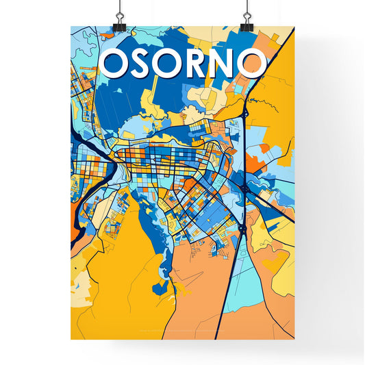 OSORNO CHILE Vibrant Colorful Art Map Poster Blue Orange
