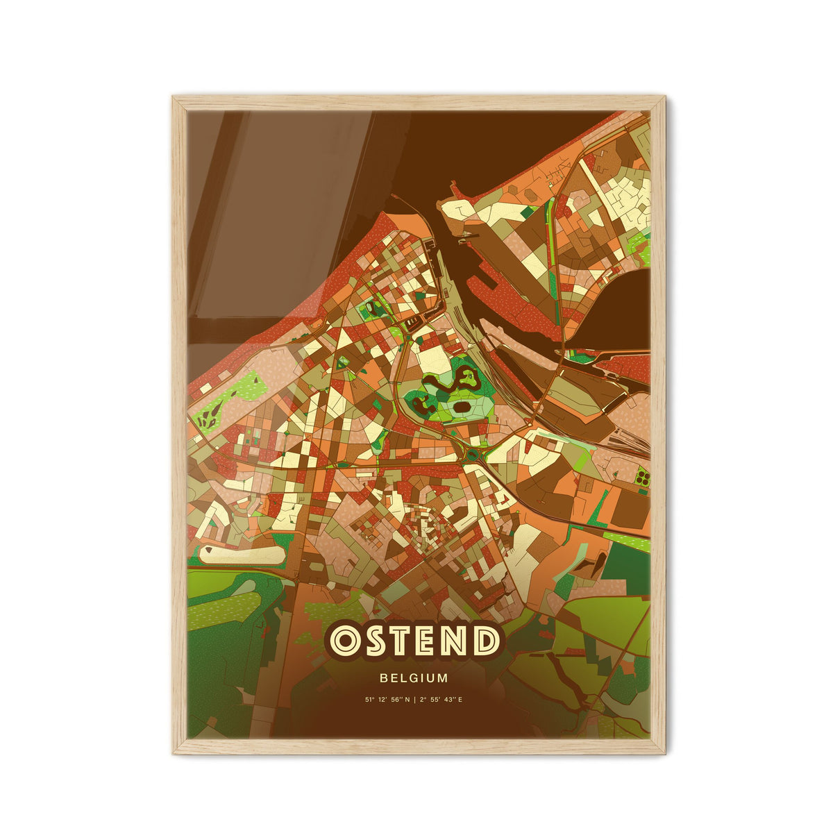Colorful Ostend Belgium Fine Art Map Farmhouse