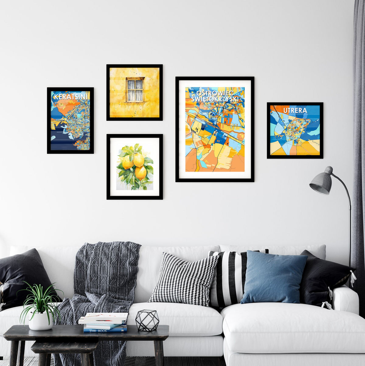 OSTROWIEC ŚWIĘTOKRZYSKI POLAND Vibrant Colorful Art Map Poster Blue Orange
