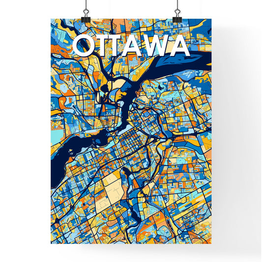 OTTAWA CANADA Vibrant Colorful Art Map Poster Blue Orange