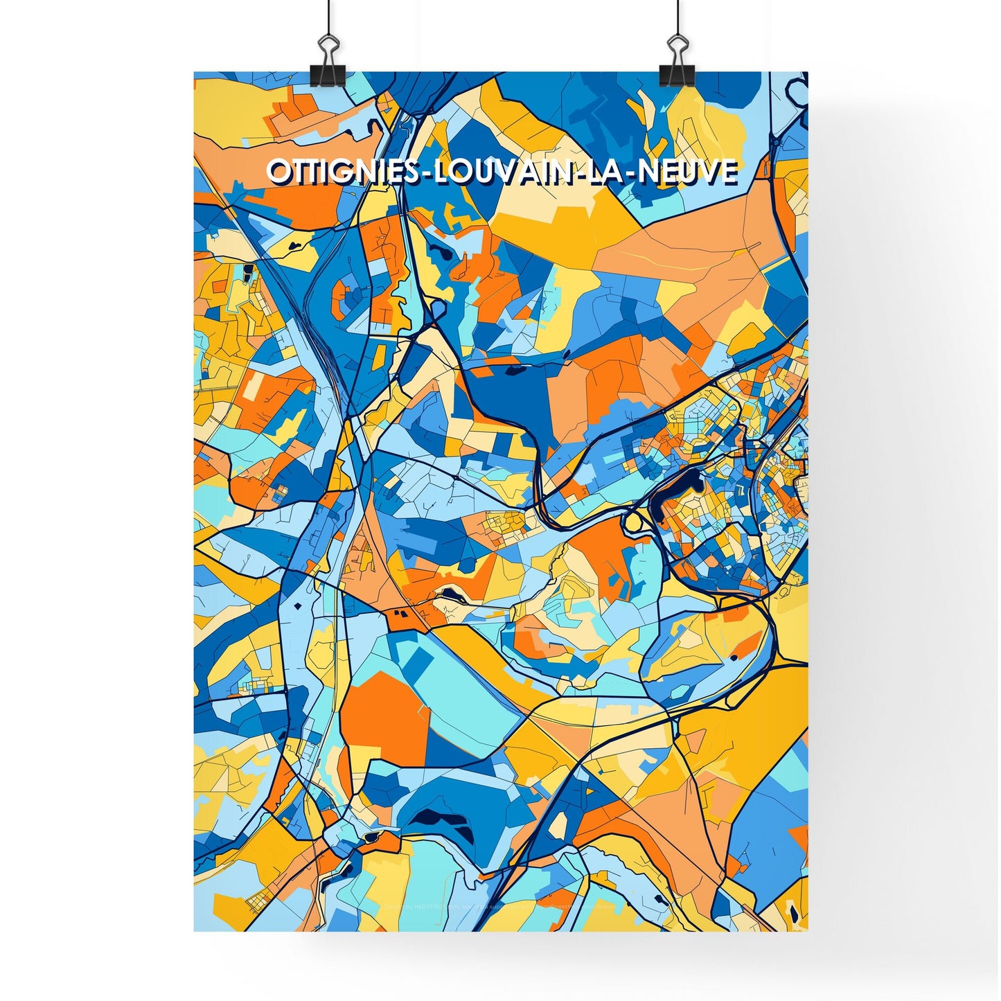 OTTIGNIES-LOUVAIN-LA-NEUVE BELGIUM Vibrant Colorful Art Map Poster Blue Orange