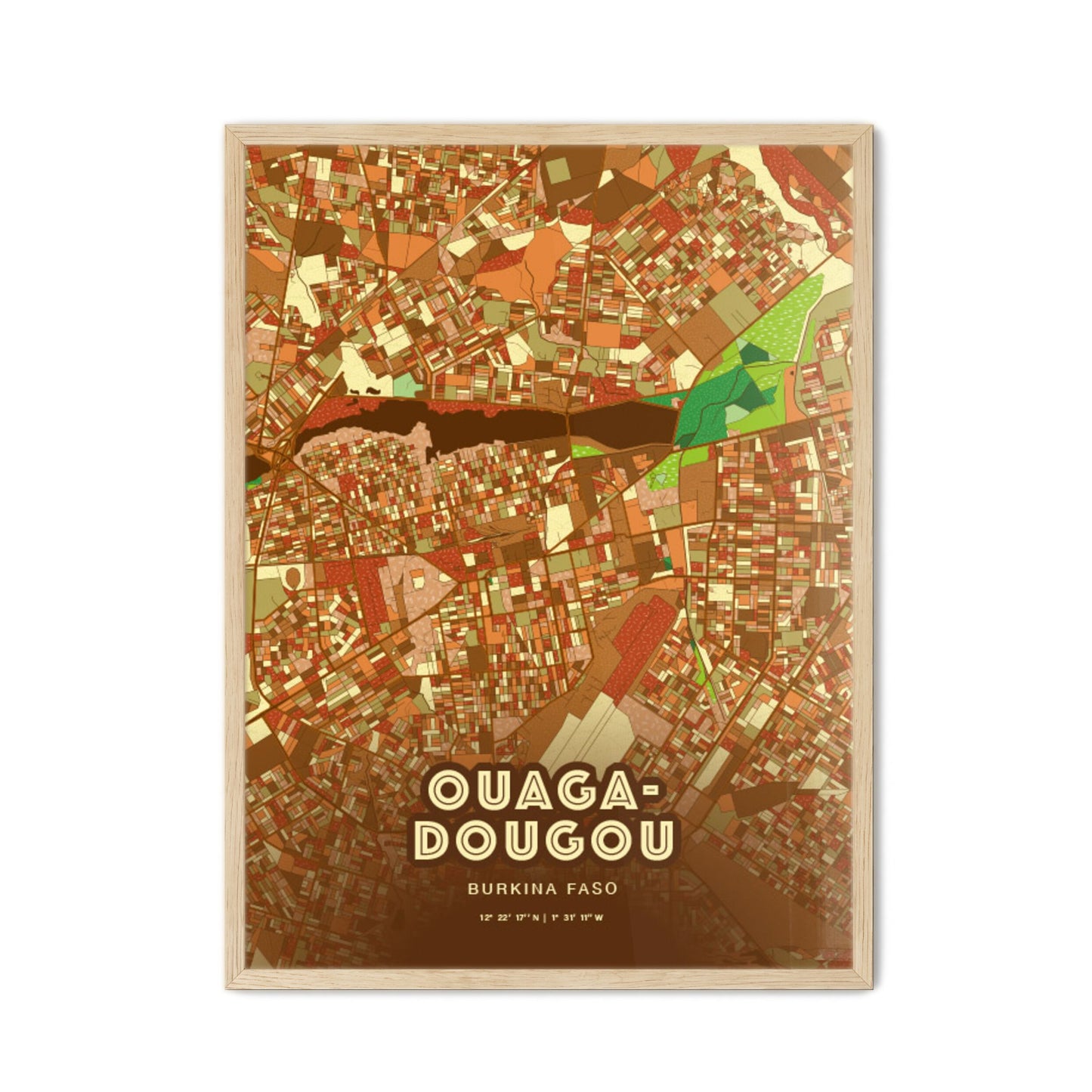 Colorful Ouagadougou Burkina Faso Fine Art Map Farmhouse