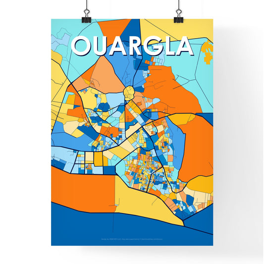 OUARGLA ALGERIA Vibrant Colorful Art Map Poster Blue Orange