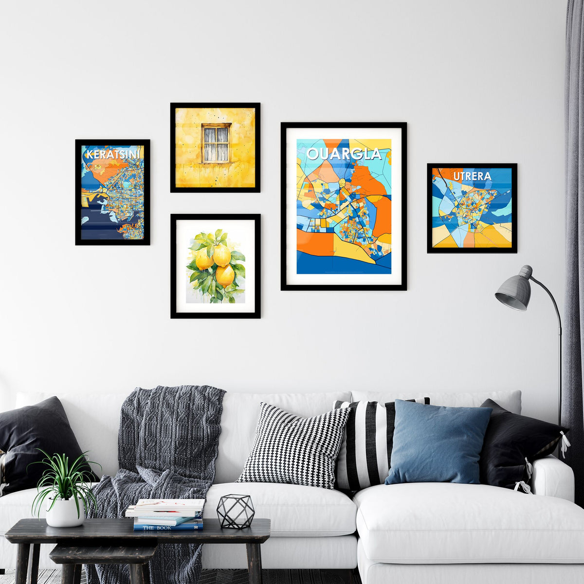 OUARGLA ALGERIA Vibrant Colorful Art Map Poster Blue Orange