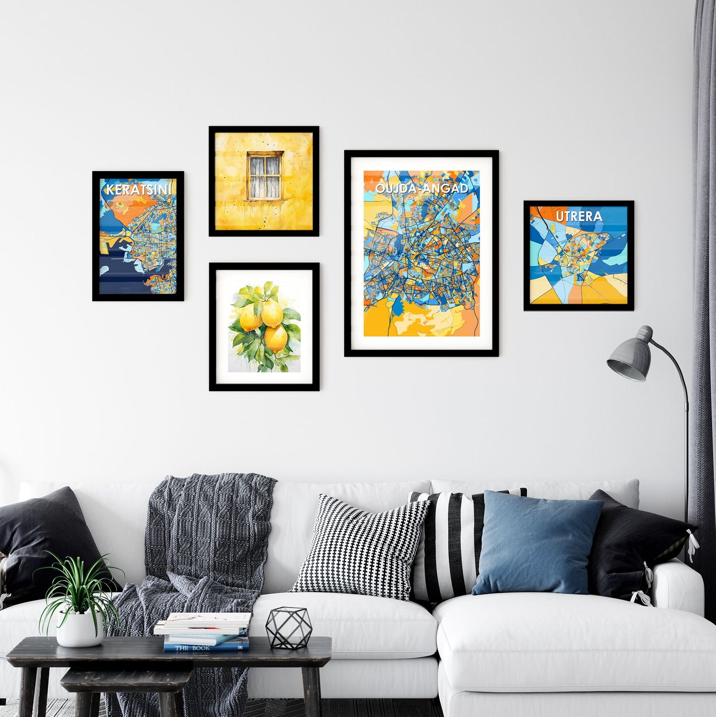 OUJDA-ANGAD MOROCCO Vibrant Colorful Art Map Poster Blue Orange