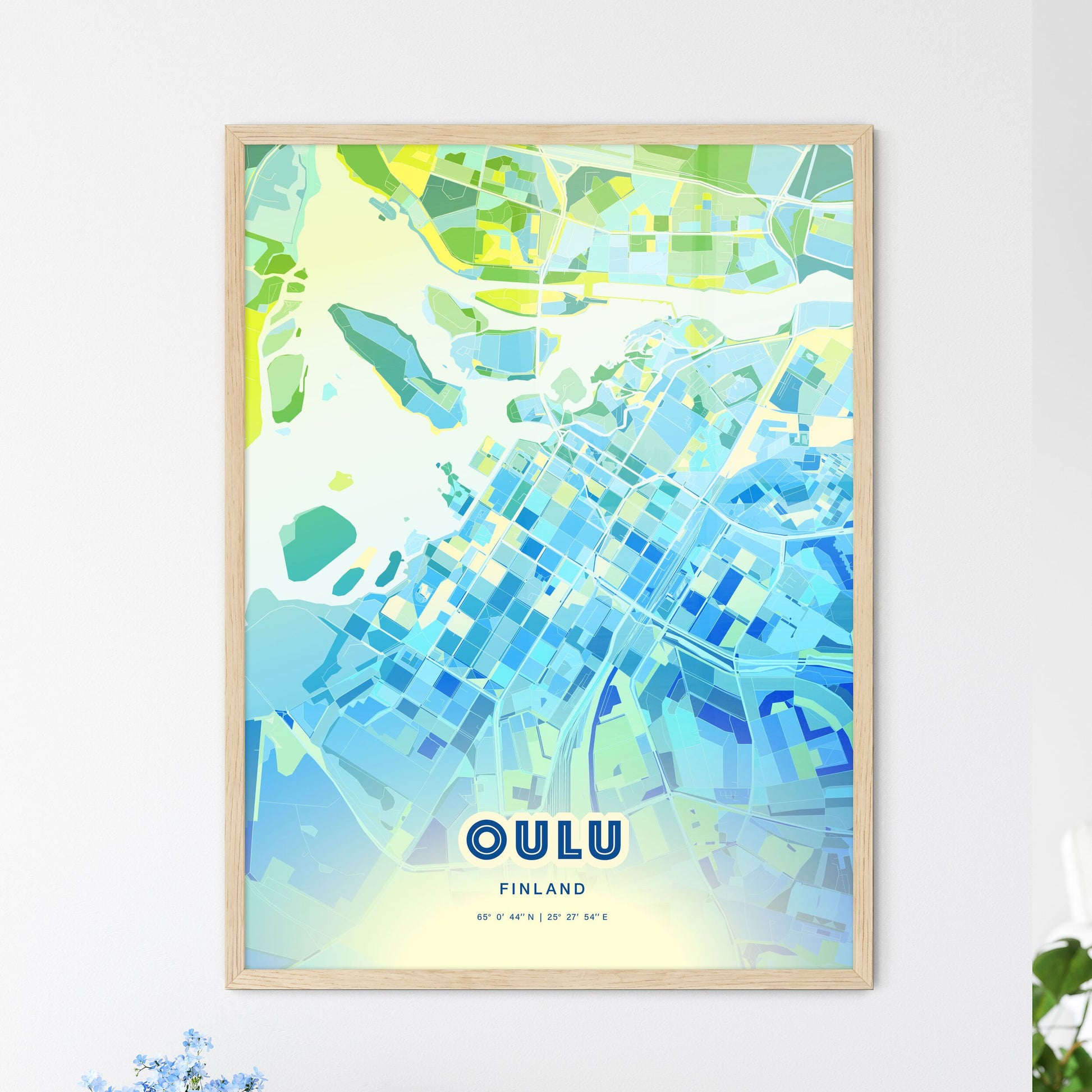 Colorful Oulu Finland Fine Art Map Cool Blue
