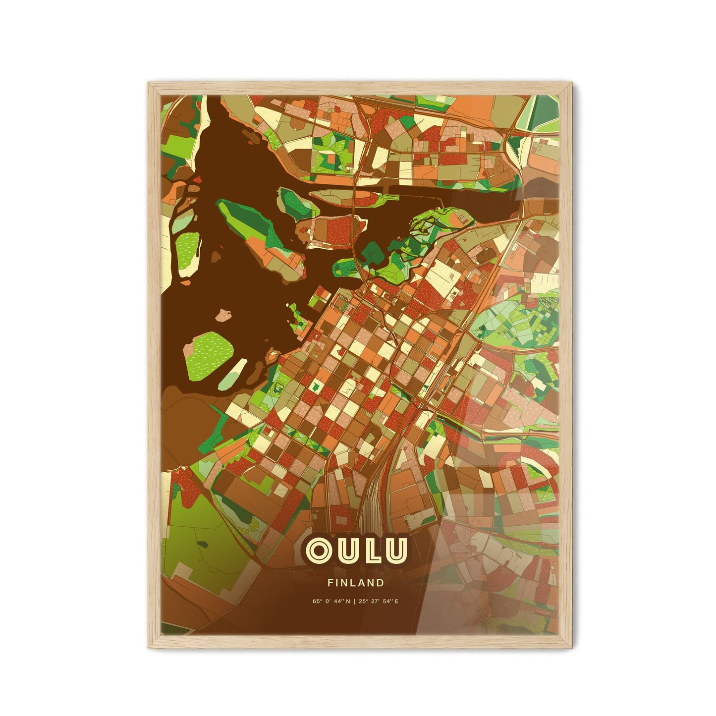 Colorful Oulu Finland Fine Art Map Farmhouse