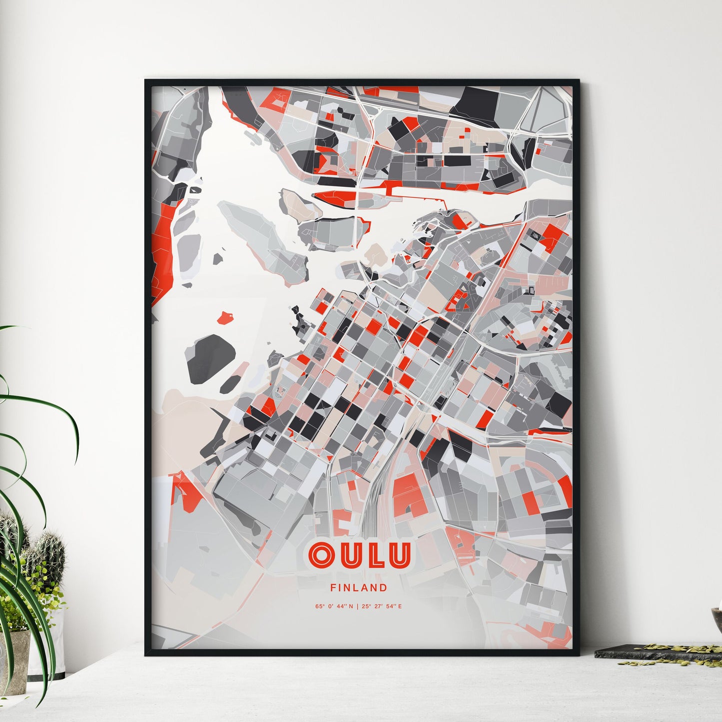 Colorful Oulu Finland Fine Art Map Modern Expressive